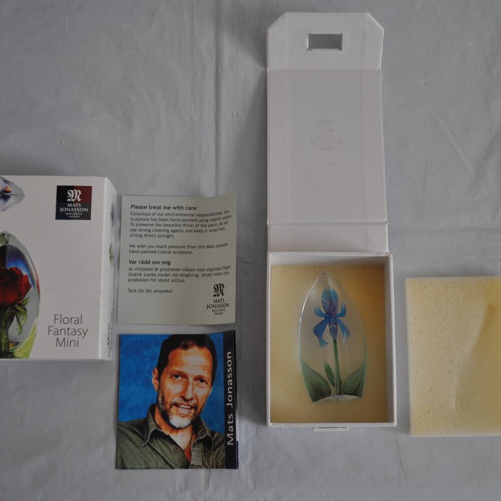 Mats Jonasson Crystal Miniature Lily Blue 88152 Sculpture 3" Sweden Mint in Box